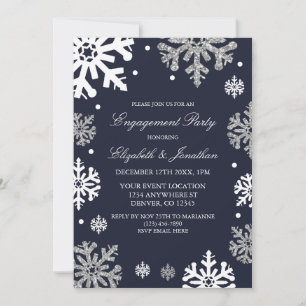 Winterbindungsparty für Navy Blue Snowflakes Einladung