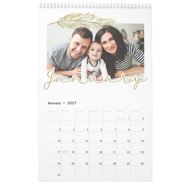 Winterblattseite Single Kalender, Mittel Kalender (Jan 2027)