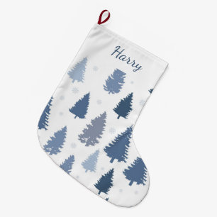 Winterblau Pine Trees Muster Custom Großer Weihnachtsstrumpf