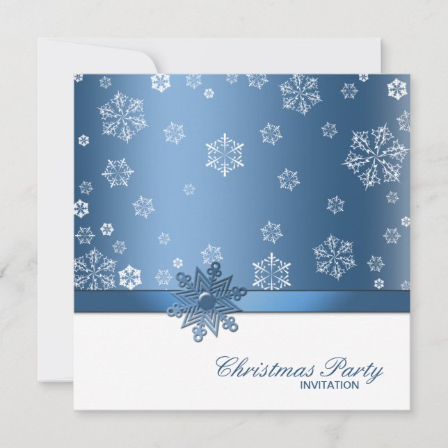 Winterblau und Weiß Schneeflocken Weihnachtsfest P Einladung (Vorderseite)