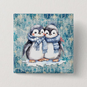 Winterblaue Aquarellpinguine mit Skarabäen Button