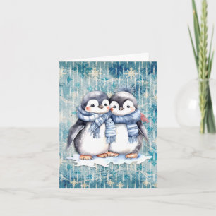 Winterblaue Aquarellpinguine mit Skarabäen Karte