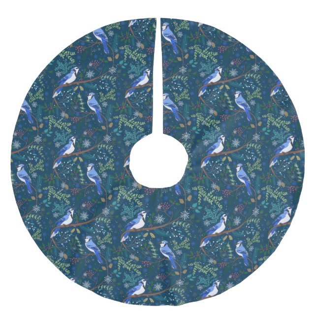 Winterblaue Jay Polyester Weihnachtsbaumdecke (Vorderseite)