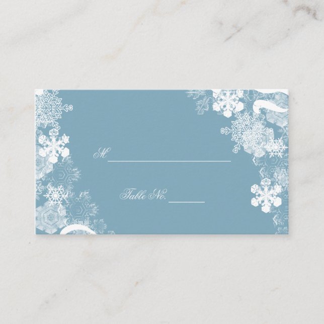Winterblaue Schneeflocken Hochzeiten Platzkarten (Vorderseite)
