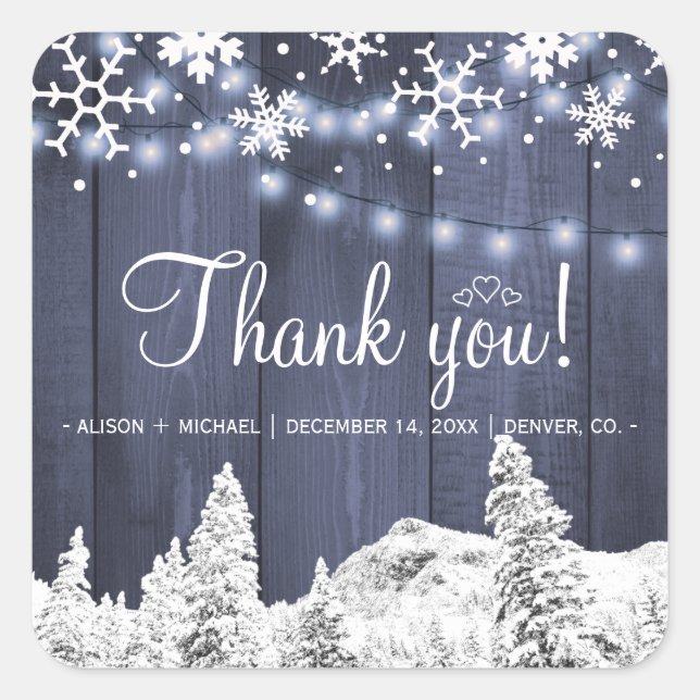 Winterblaue Stallholz-Saitenleuchten rustikale Hoc Quadratischer Aufkleber (Vorderseite)