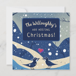 Winterblaue Vögel verliebt Weihnachtshochzeit Save The Date