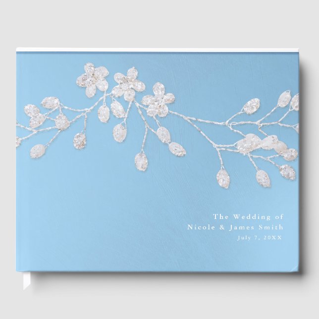 Winterblauer Branch Weißer Blumenstrauß Hochzeitsf Gästebuch (Vorderseite)