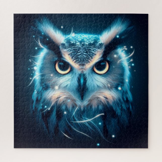 Winterblauer Owl Vogel abstrakte Feder Familienspa (Vertikal)