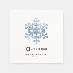 Winterblaues Firmenlogo für Schneeflocken Weihnach Serviette