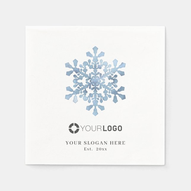 Winterblaues Firmenlogo für Schneeflocken Weihnach Serviette (Vorderseite)