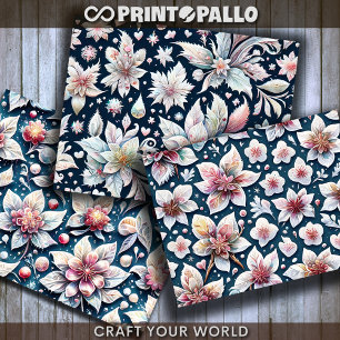 Winterblumen auf schwarzem Hintergrund für Decoupa Geschenkpapier Set