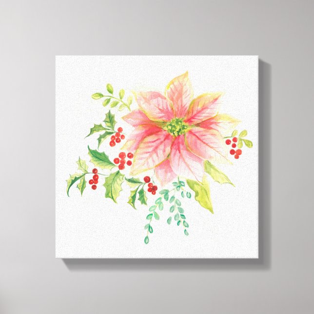 Winterblumen | Rosa blühende Poinsettia Leinwanddruck (Vorderseite)