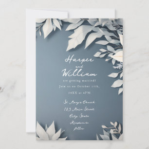 Winterblumen, Weiß und Blau Einladung zur Hochzeit