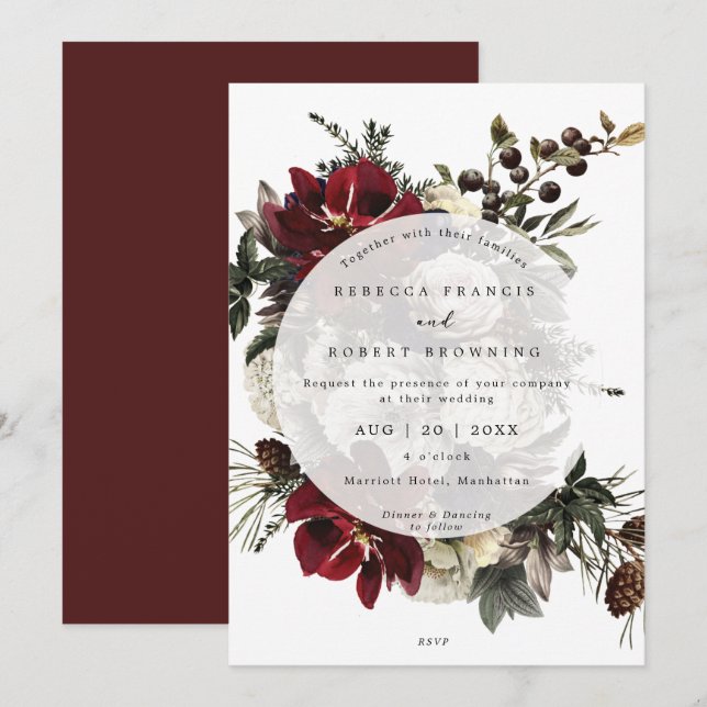 Winterblumenbeere Moderne Hochzeitseinladung Einladung (Vorne/Hinten)