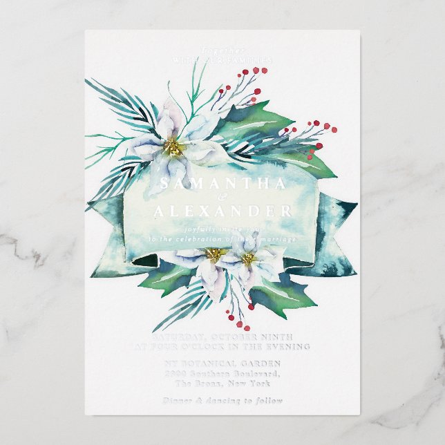 Winterblumenbouquet-Hochzeit Folieneinladung (Vorderseite)