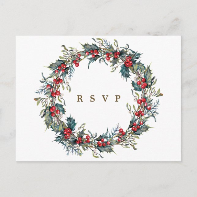 Winterblumenkranz Hochzeit Rsvp Postkarte (Vorderseite)