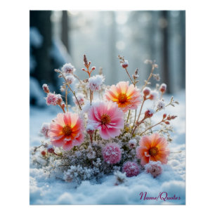 Winterblüten im Schnee – Sanfte florale Ruhe Poster