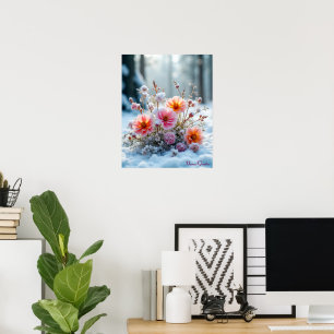 Winterblüten im Schnee – Sanfte florale Ruhe Poster