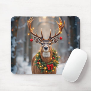 Winterbock mit einem leuchtenden Weihnachtskranz Mousepad
