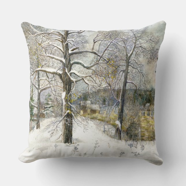 Winterbrücke Aquarellmalerei Kissen (Vorderseite)