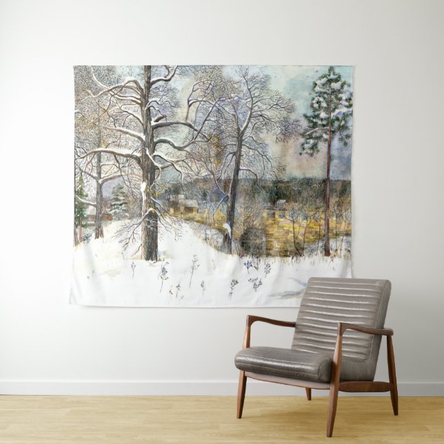 Winterbrücke Aquarellmalerei Wandteppich (Beispiel (Horizontal))