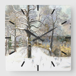 Winterbrücke Wasserfarbe Quadratische Wanduhr