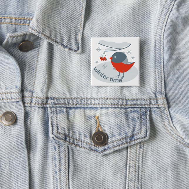 Winterbullfinkenvogel und Rowan Beeren Button (Beispiel)