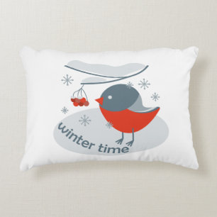 Winterbullfinkenvogel und Rowan Beeren Dekokissen