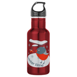 Winterbullfinkenvogel und Rowan Beeren Edelstahlflasche