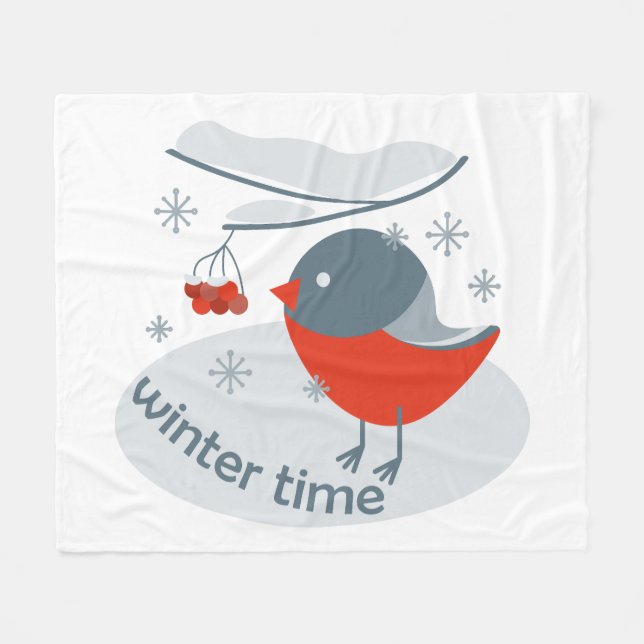 Winterbullfinkenvogel und Rowan Beeren Fleecedecke (Vorderseite (Horizontal))