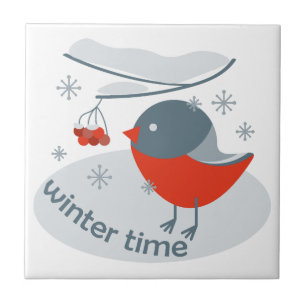 Winterbullfinkenvogel und Rowan Beeren Fliese