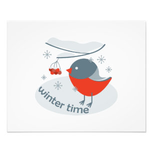 Winterbullfinkenvogel und Rowan Beeren Fotodruck