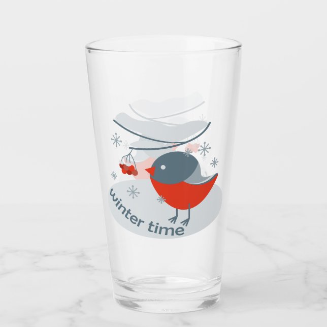 Winterbullfinkenvogel und Rowan Beeren Glas (Vorderseite)