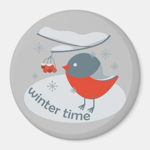 Winterbullfinkenvogel und Rowan Beeren Magnet