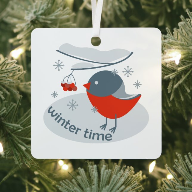 Winterbullfinkenvogel und Rowan Beeren Ornament Aus Metall (InSitu)