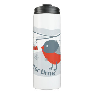 Winterbullfinkenvogel und Rowan Beeren Thermosbecher
