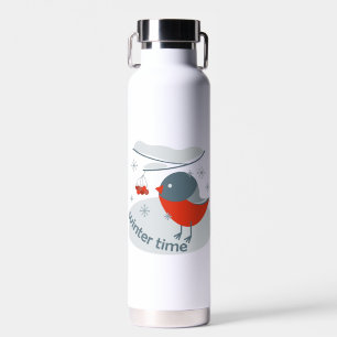 Winterbullfinkenvogel und Rowan Beeren Trinkflasche