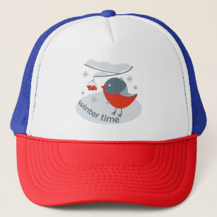 Winterbullfinkenvogel und Rowan Beeren Truckerkappe
