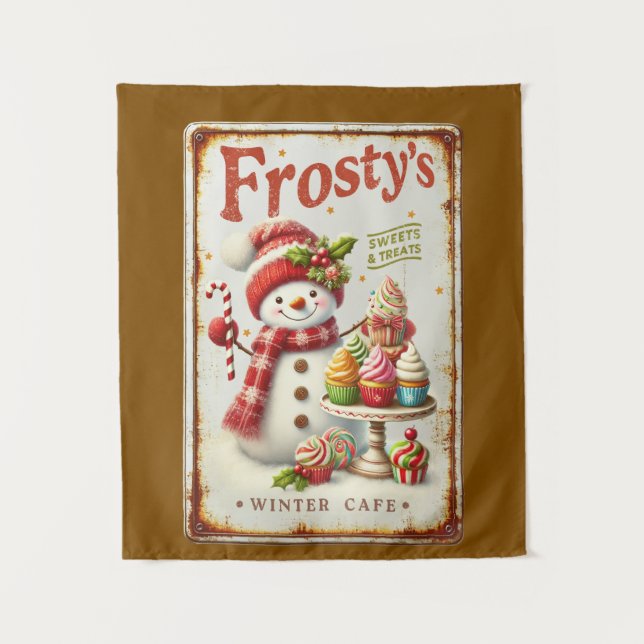 Wintercafé Weihnachtsschneemann coole rustikale Ku Wandteppich (Vorderseite)