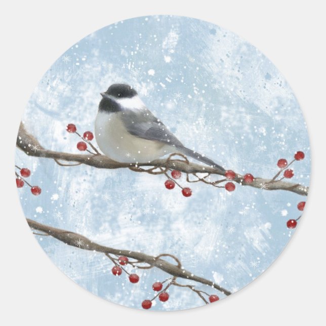 Winterchickadeaufkleber Runder Aufkleber (Vorderseite)