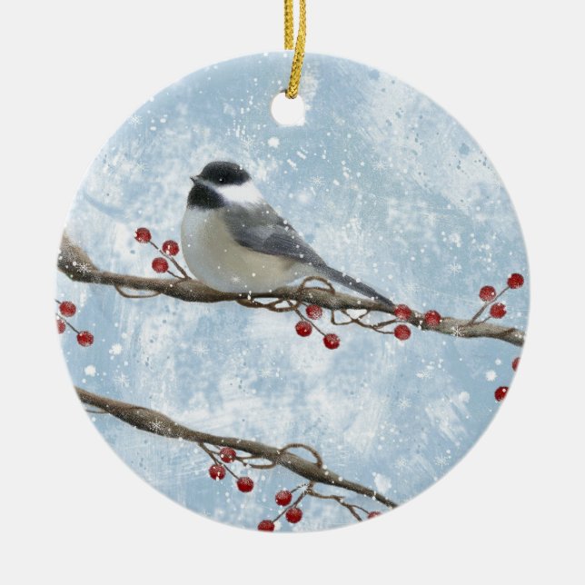 Winterchickadee-Verzierung Keramik Ornament (Vorne)