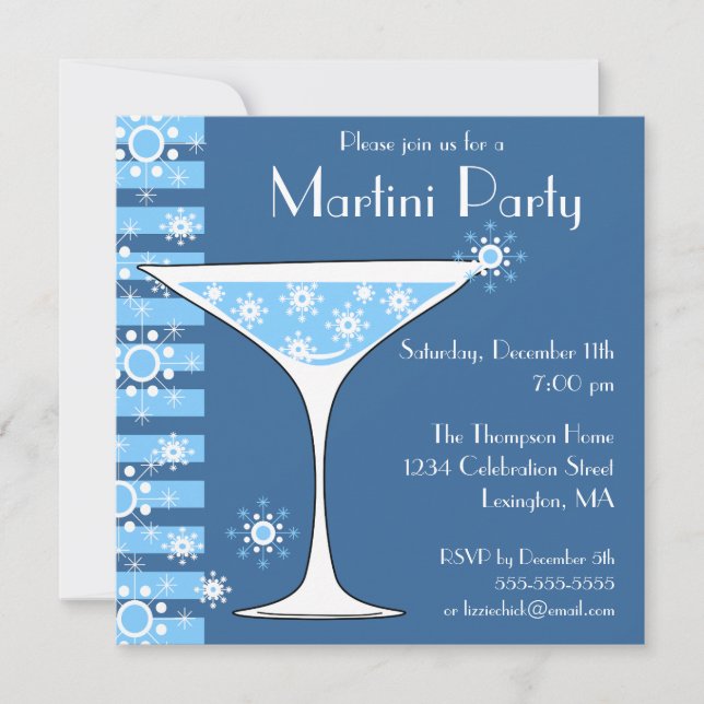 Wintercocktail Party Snowflake Martini Einladung (Vorderseite)