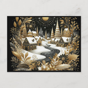 Winterdorf Gold- und Schwarzdesign Postkarte