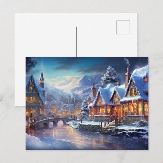 Winterdorf-Illustration Postkarte (Vorne/Hinten)