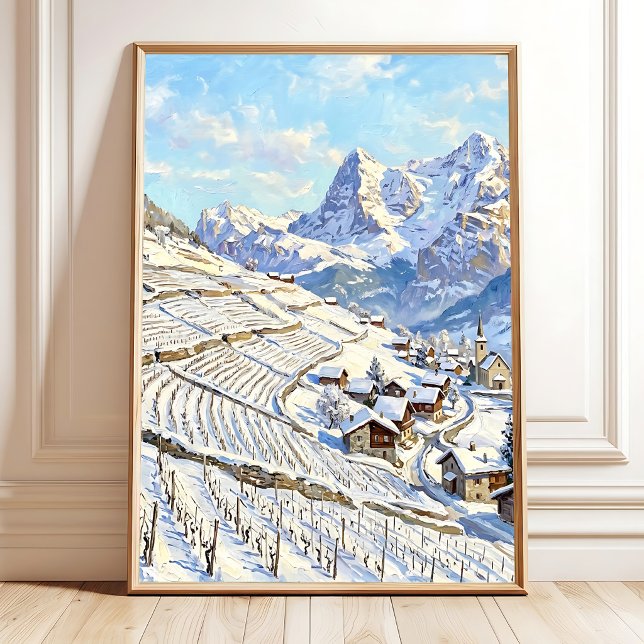 Winterdorf-Landschaftsleinwandkunst Poster (Von Creator hochgeladen)