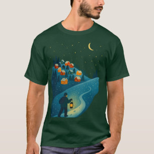 Winterdorf-Laternenweg-Nacht Dunkles T-Shirt