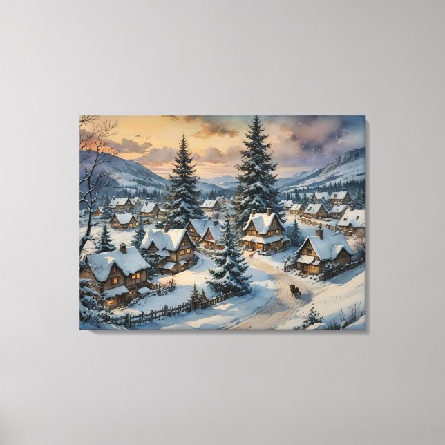 Winterdorf Leinwand Art (Vorderseite)