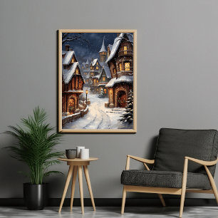 Winterdorf mit funkelndem Licht Poster