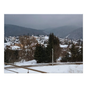 Winterdorf Panorama - ländliche Landschaft Rumänie Poster