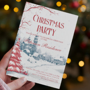 Winterdorf Rot und Weiß Weihnachten Party Einladung